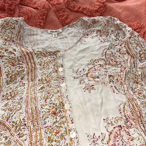 Billabong Cream and Multicolor Floral Blouse